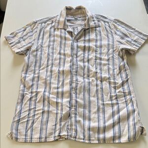 Calvin Klein Men’s S Beige and Blue Striped Button-Down Shirt
